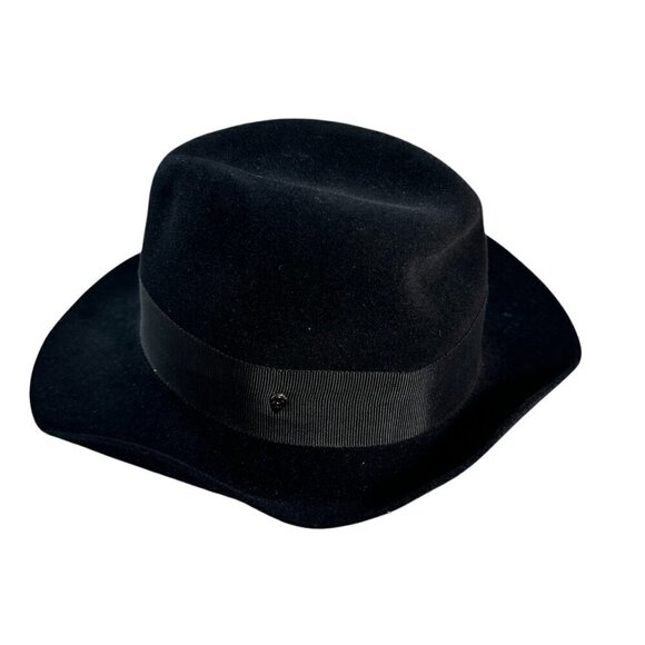 Helen Kaminski Rabbit Fur Felt Black Fedora Hat One Size Grosgrain Ribbon Bow - Picture 3 of 8
